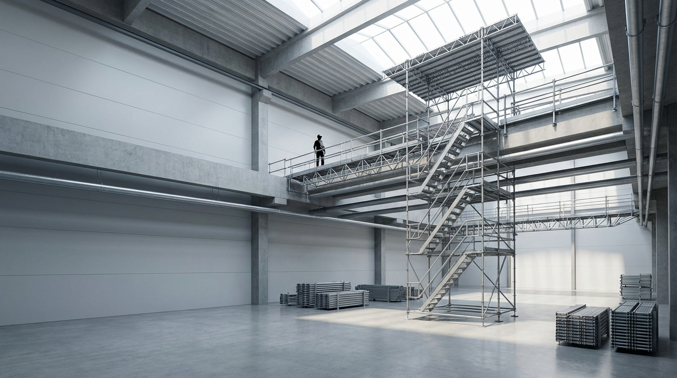 Sonderkonstruktion im Innenbereich – maßgeschneidertes Gerüstsystem für Industriehallen